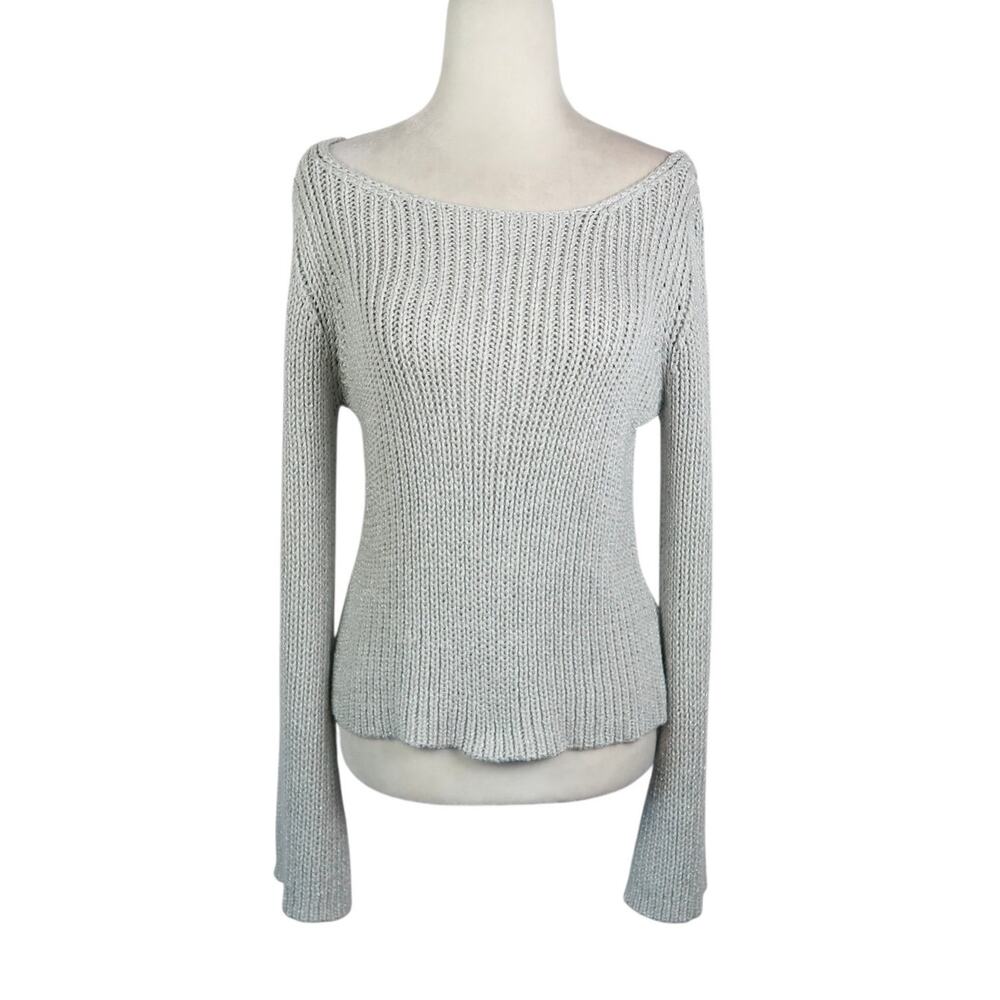 Vintage Y2K The Limited Grey Silver Metallic Wide Neck Sweater L